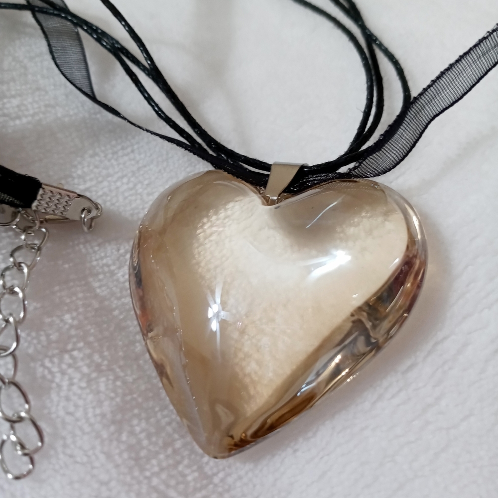 Large heart necklace pendant choker bisque light brown